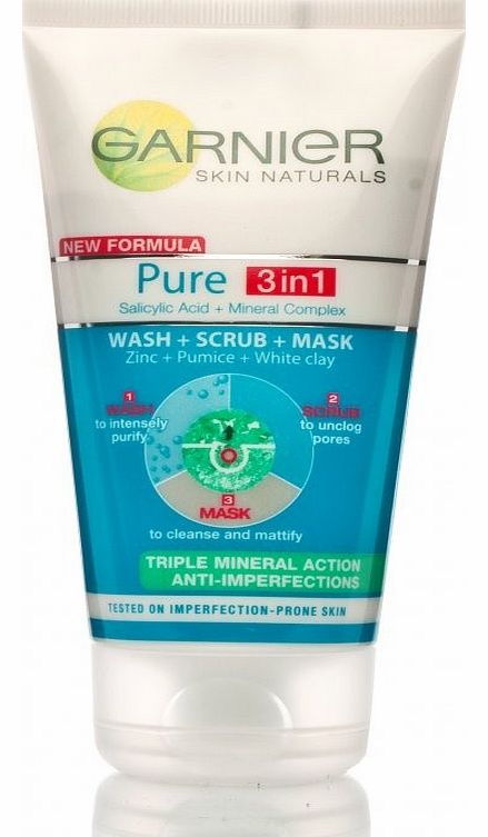 Garnier Pure 3 in 1 Scrub Mask and Wash