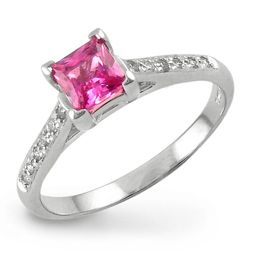 Pink Sapphire and Diamond Ring in 18Ct White Gold