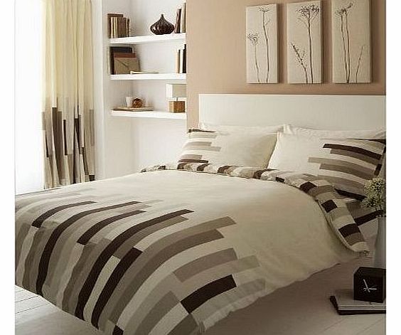 Gaveno Cavailia PRINTED DOUBLE BED DUVET QUILT COVER BEDDING SET   PILLOWCASE BLOCKS CREAM BROWN