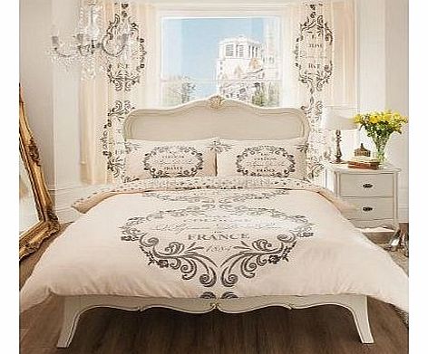 SCRIPT PARIS PRINTED KING SIZE DUVET COVER BED SET - Cream