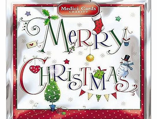 GBCC Medici Charity Christmas Cards (MED6987) Pack Of 8 Cards - Merry Christmas - In aid of the following Charities: Marie Curie Cancer Care, Parkinsons, CLIC Sargent, Oxfam, Lifeboats, Macmillan