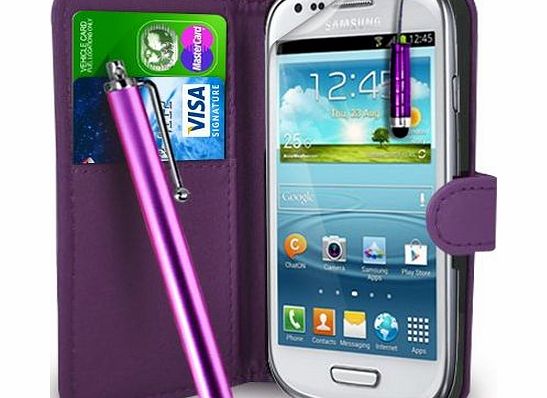 Dark Purple Leather Wallet Flip Case Cover Pouch For Samsung Galaxy S3 Mini I8190 + Free Screen Protector amp; Touch Stylus Pen - Dark Purple