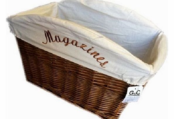 GC WICKER MAGAZINE NEWSPAPER RACK WITH LINER RUSTIC FARMHOUSE SHABBY CHIC