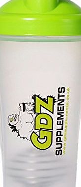 GDZ Supplements High Quality Gym Protein Shaker Bottle with wire Blending Ball amp; GDZ Supplements logo design.