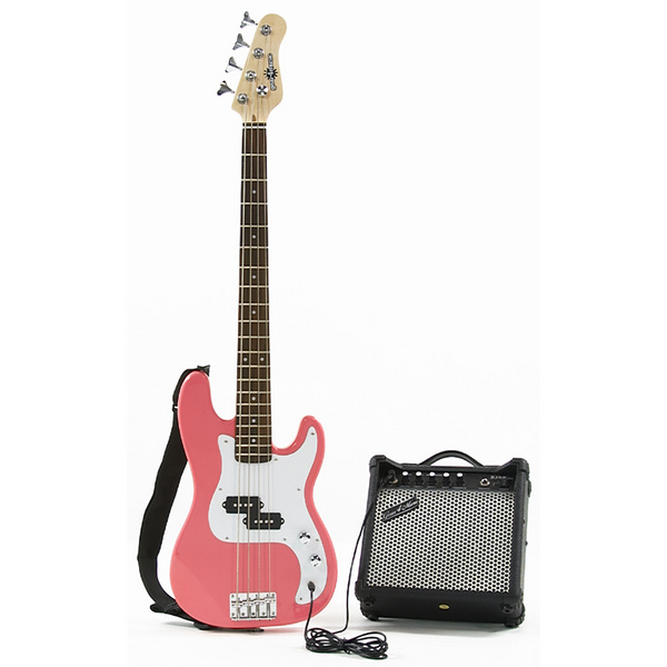 Gear4Music 3/4 Size Junior Bass Guitar and Amp PINK