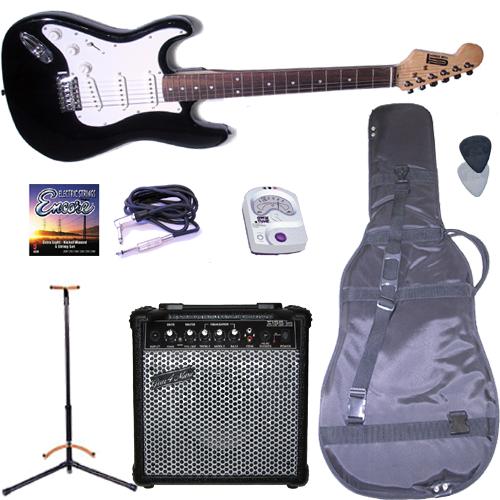 BLACK L/H Strat Style Guitar & COMP PACK