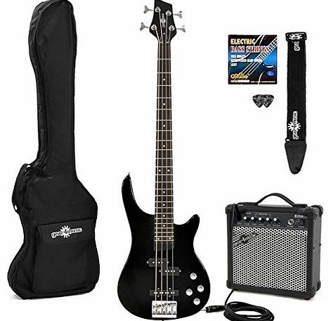 Chicago Electric Bass Guitar + Amp Pack Black