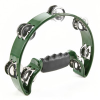 D-Shaped Tambourine by Gear4music Green
