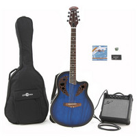 Gear4Music Deluxe Round Back Guitar and 15W Amp Pack Blue