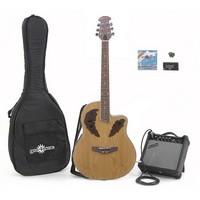 Gear4Music Deluxe Round Back Guitar and 15W Amp Pack Natural