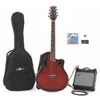 Gear4Music Deluxe Round Back Guitar and 15W Amp Pack Red