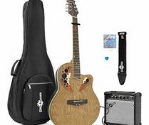 Gear4Music Deluxe Roundback Guitar and 15W Amp Pack Natural