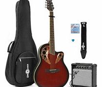 Gear4Music Deluxe Roundback Guitar and 15W Amp Pack Red