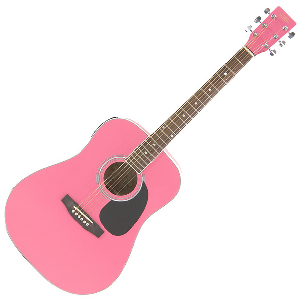  Gear4music Dreadnought Electro Acoustic Guitar PINK product image