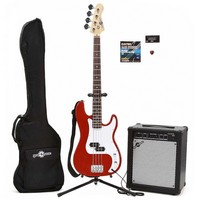 Gear4Music Electric G-4 Bass Guitar   35W Amp Pack Red