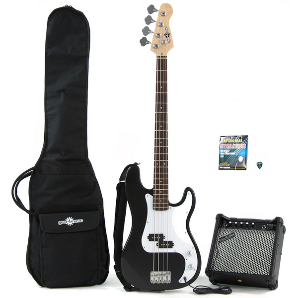 Gear4Music Electric G-4 Bass Guitar and Amp Pack BK