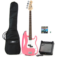 Gear4music Electric G-4 Bass Guitar and Amp Pack,PINK