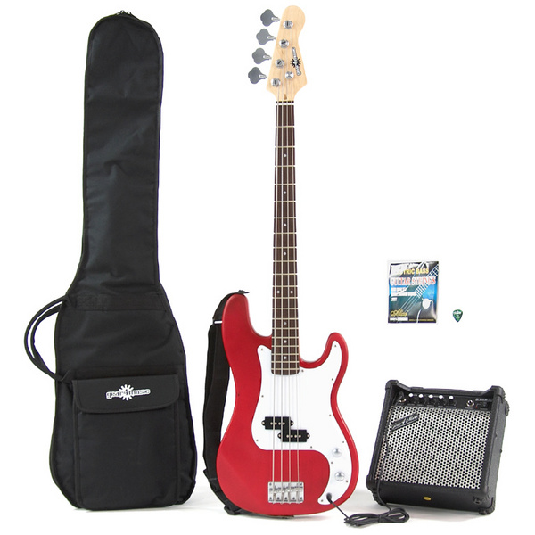 Gear4Music Electric G-4 Bass Guitar and Amp Pack Red