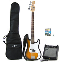 Gear4Music Electric G-4 Bass Guitar and Amp Pack Sunburst