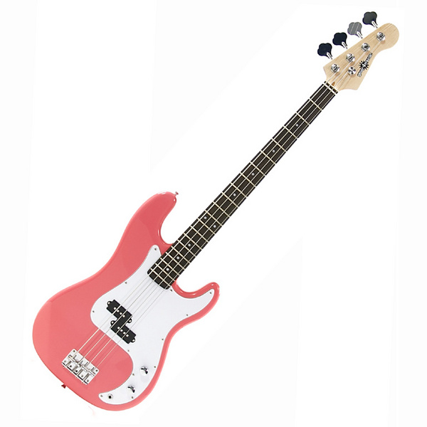 Gear4Music Electric G-4 Bass Guitar PINK