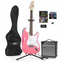 Gear4Music Electric-ST Guitar and Complete Pack Pink