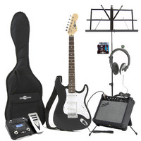 Gear4Music Electric-ST Guitar Black Multi FX Pack