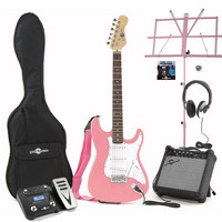 Gear4Music Electric-ST Guitar Pink Christmas Multi FX Pack