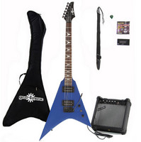 Gear4Music Metal V Electric Guitar   Complete Pack Blue