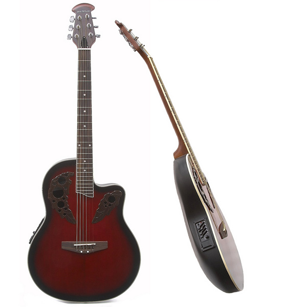 Gear4Music Round Back Acoustic Guitar Red Burst