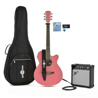 Gear4Music Single Cutaway Acoustic Guitar   15W Amp Pack Pink