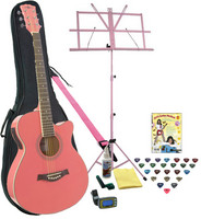 Gear4Music Single Cutaway Electro Acoustic Pink Christmas