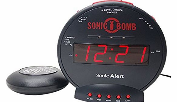 Geemarc Sonic Bomb SBB500SS Loud Plus Vibrating Alarm Clock - Black- UK Version