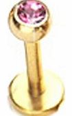 Gekko Body Jewellery Gold Plated Labret Monroe Tragus Bar Stud with Pink CZ Set Gem - 1.2mm (16 GA) x 8mm