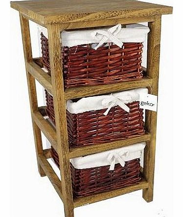 Geko 27 x 31 x 58 cm Layburn 3 Drawer Wooden Storage Cabinet with Wicker Drawers / Baskets for Bedroom / Bathroom or Wardrobe - Brown