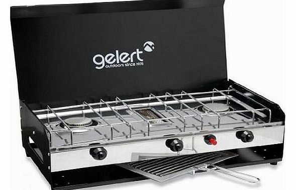 Gelert  GAS CAMPING DOUBLE BURNER COOKER STOVE GRILL AUTO IGNITION