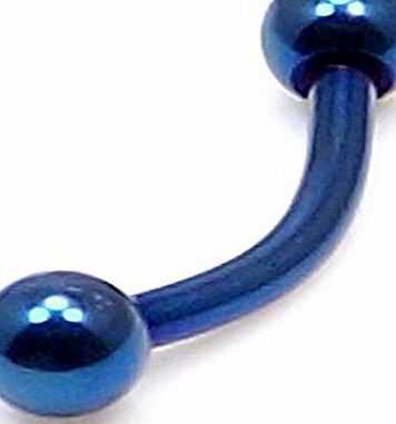 Gemini body jewellery Blue Titanium Curved Barbell Eyebrow Bar 16 Gauge x 8mm Length Ball Size 3mm