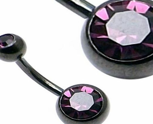 Gemini body jewellery Purple Double Gem Black Titanium Plated Belly Navel Bar 14 Gauge (1.6mm x 10mm)