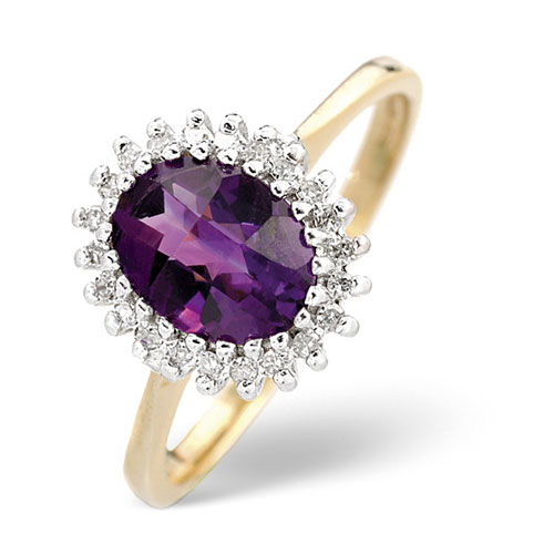 Diamond and Oval Cut Amethyst Ring In 9 Carat Yellow Gold
