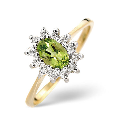 Gemset Essentials Diamond and Oval Cut Peridot Ring In 9 Carat Yellow Gold