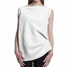 GENE White asymmetric slash neck top