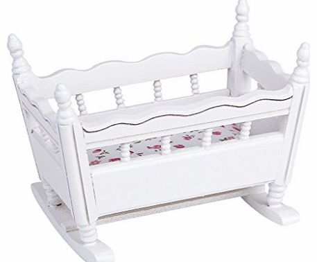 Generic 1/12 Dollhouse Miniature Wooden Nursery Cradle Baby Crib---White