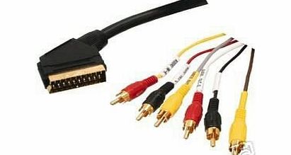 1.5M GOLD SCART TO 6 RCA PHONO IN/OUT PLUGS CABLE/LEAD