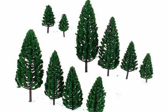 Generic 10Pcs 1.9 inch - 6.3 inch Train Set Scenery Landscape Model Pyramidal Trees Scale 1/50