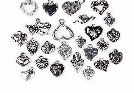 Generic 25pcs Alloy Various Heart Shapes Pendants Charms Beads for DIY Craft Jewellery Making---Silver