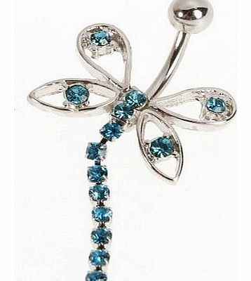 316L Stainless Steel Dragonfly Dangling Belly Naval Button Ring Piercing - Aqua