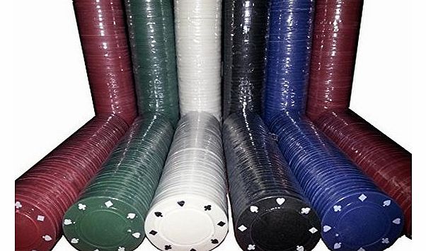 Generic 500 x NEW   SEALED POKER or ROULETTE CASINO CHIPS - SUITED DESIGNS AVAILABLE IN 5 COLOURS (Mix)