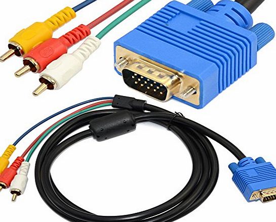Generic 5ft 1.5M VGA Male Plug 15 pin to 3 RCA Audio AV Cable Adapter for HDTV PC DVD