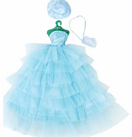 Generic 7-Tier Princess Dolls Strapless Wedding Dress Gown with Hat Blue