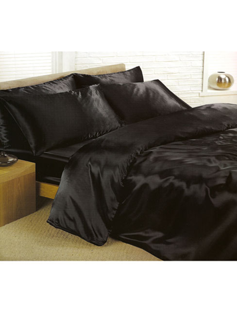 Generic Black Satin Super King Duvet Cover, Fitted Sheet