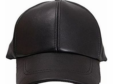 Generic Black Women Men Genuine Leather Baseball Cap Adjustable Casual Warm Hat